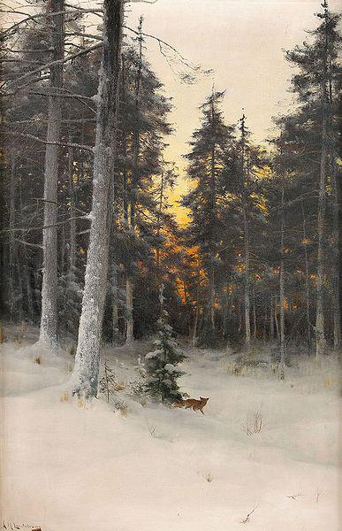 Mauritz Lindstrom Fox in Winter Forest oil painting picture